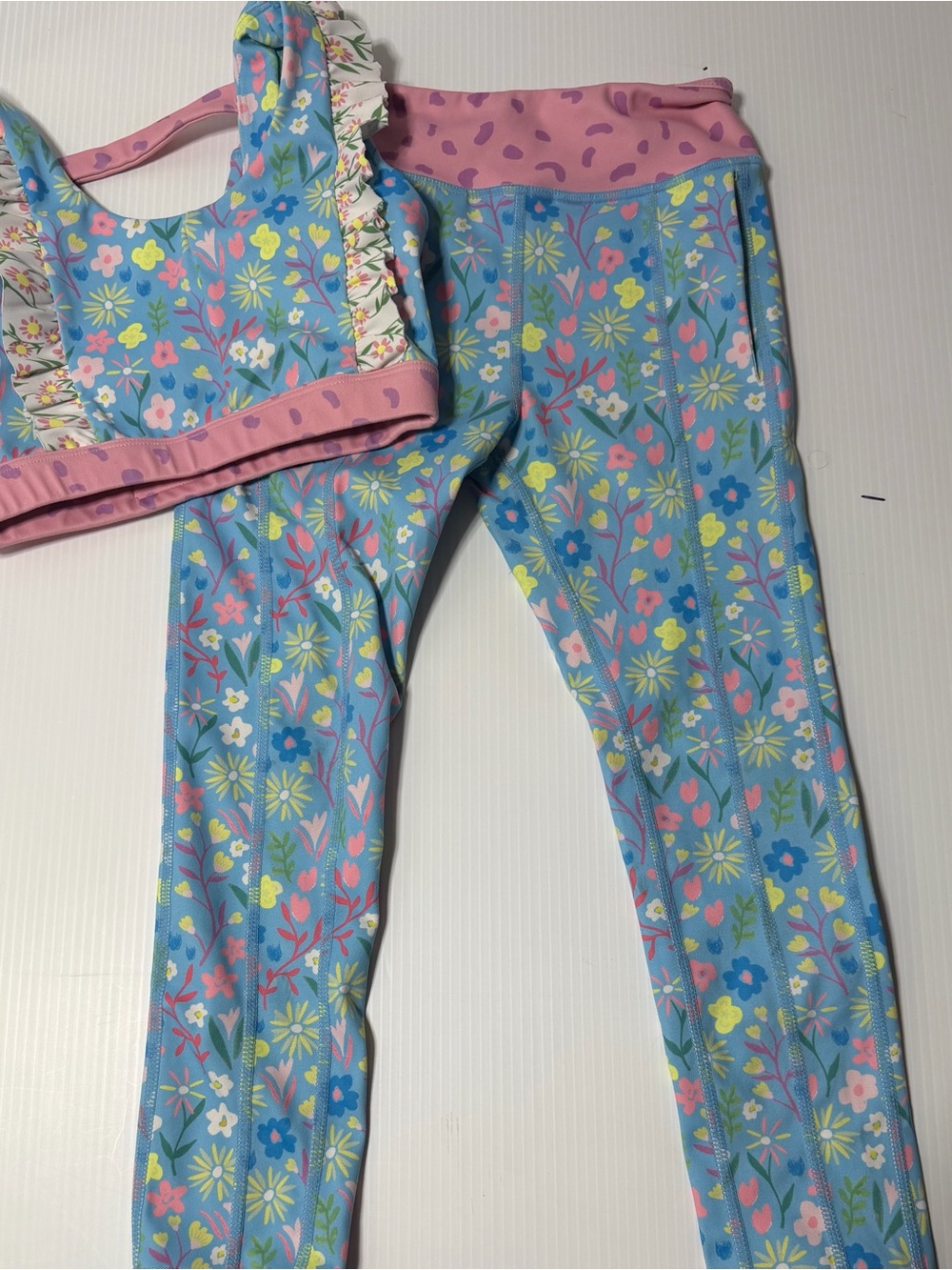 Matilda Jane Girls Floral Activewear Set Size 6 Crop Top & Leggings